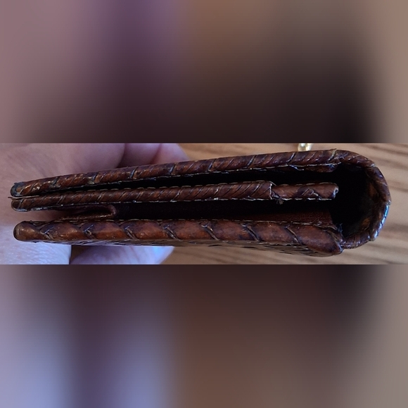 Vintage Brahmin Brown Woven Leather Multi Area Casual Keychain Wallet Purse Bag - Picture 9 of 12